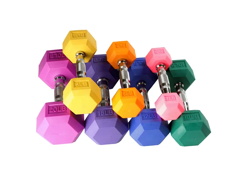 Colored Rubber Encased Hex Dumbbell